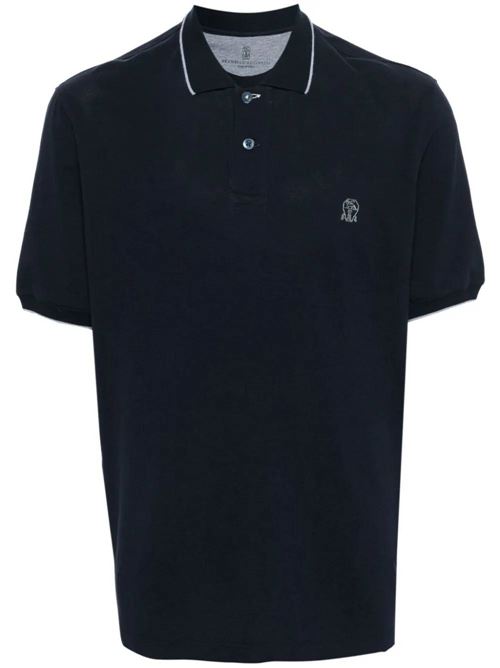 Blue/white cotton piqué weave polo Brunello Cucinelli | ME8549779GCK781